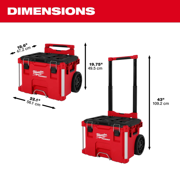 Milwaukee PACKOUT™ Rolling Tool Box Dimensions